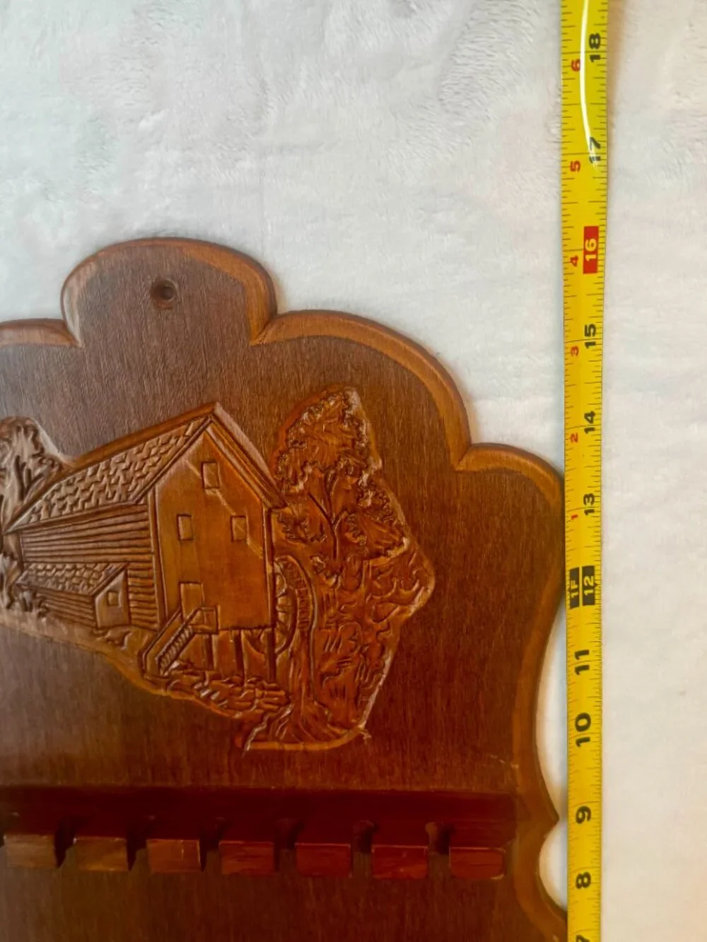 1960s Wood Souvenir Spoon Rack Grist Mill Motif Wall Mount Holds 16 Spoons Vtg